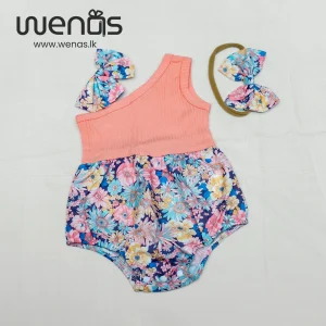 Coral Floral Romper with Bow and Headband
