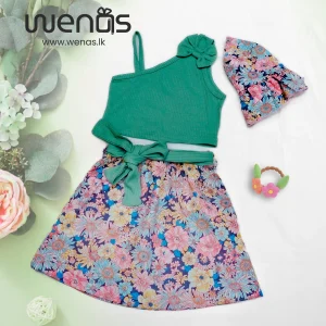 Floral Skirt with Bow front Cami top and hat