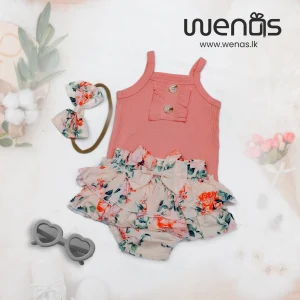 Cute Floral Body suit and Short Set with Head band