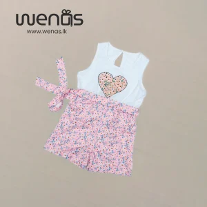 Floral and Heart print belted romper