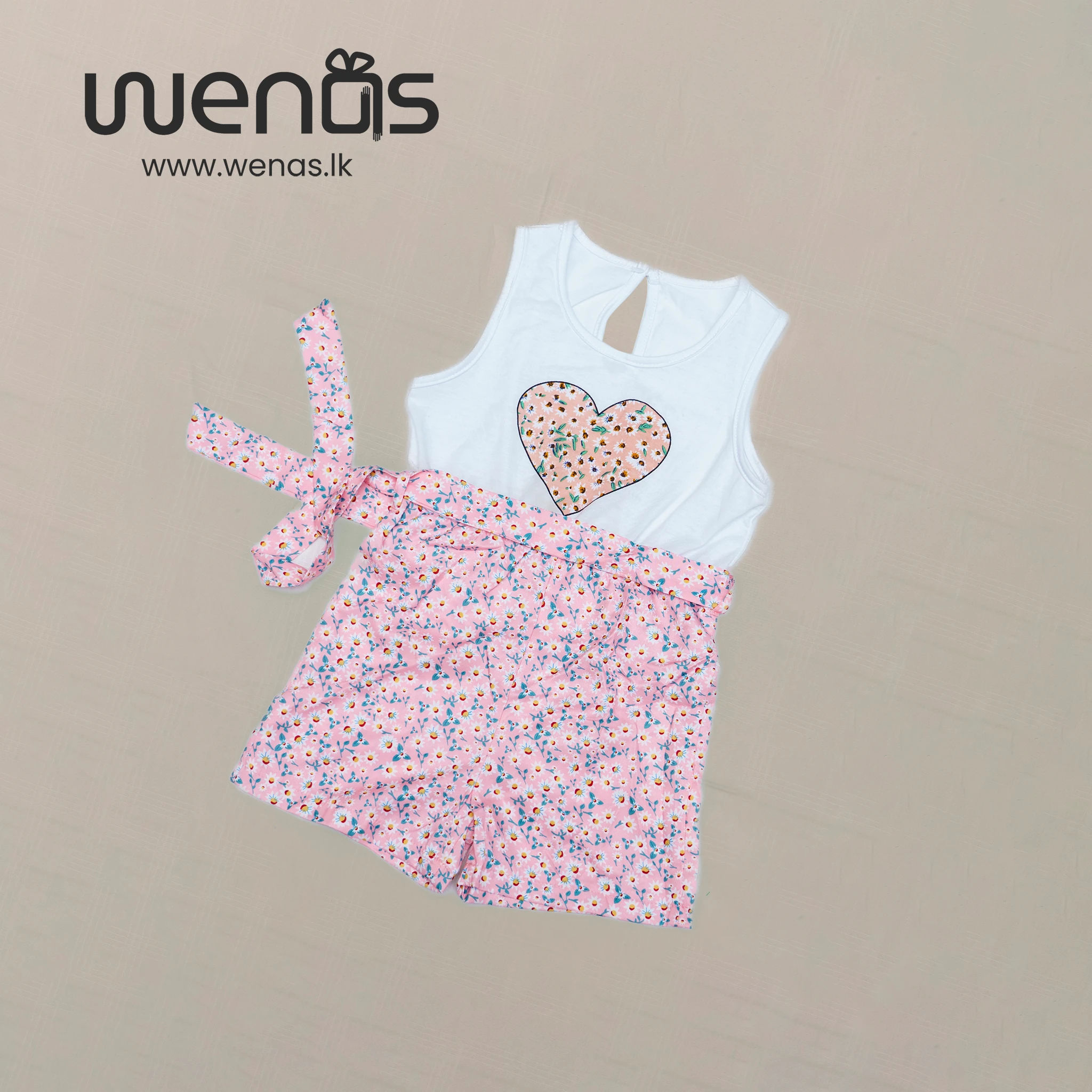 Floral and Heart print belted romper