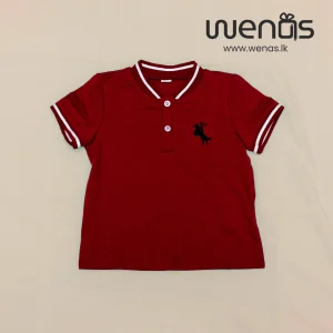 Red Polo T-Shirt with Horse Embroidery